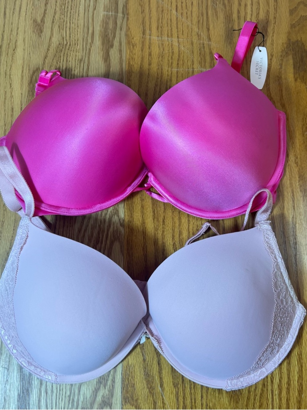 Victoria's Secret Hot Pink & Light Pink Smooth PADDED Push-Up Bras 36 DD NWT